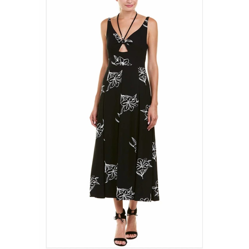 Derek Lam 10 Crosby Maxi Black Floral Pleated Dress Sz 0